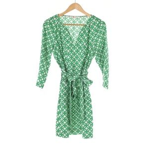 NWOT Boden Kelsey Linen Tunic Green Geometric 3/4 Sleeve Dress Womens 10P/14P MP